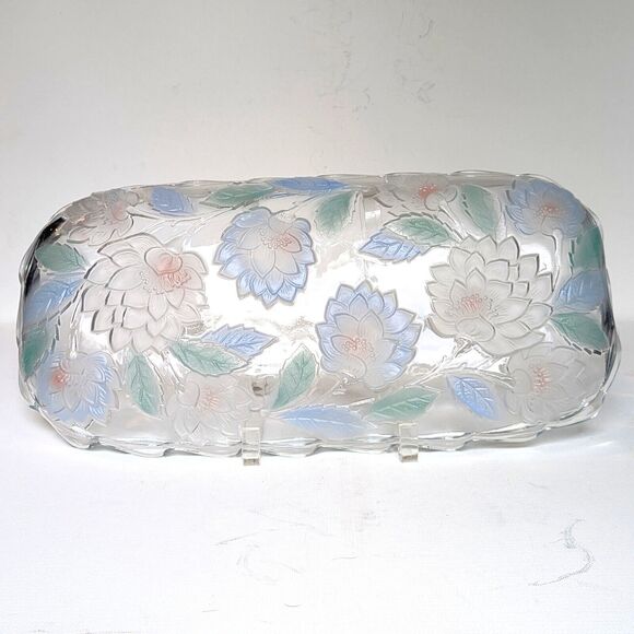 Vintage 1990s Crystal Clear Studios Frosted Pastel Lotus Flower Dish Rare Japan - Picture 6 of 8
